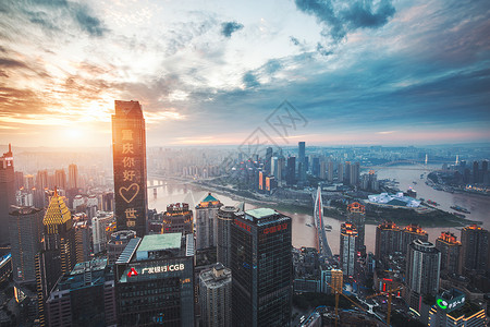 重庆城市日落傍晚风光摩天大厦高清图片素材