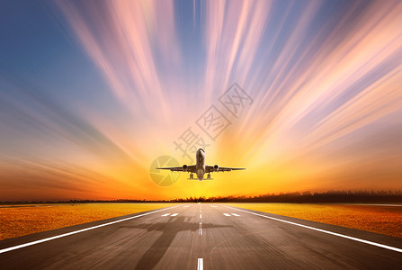 夕阳下货车航空贸易运输设计图片