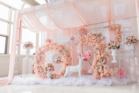 甜美花环粉色甜美系婚礼婚庆布置背景