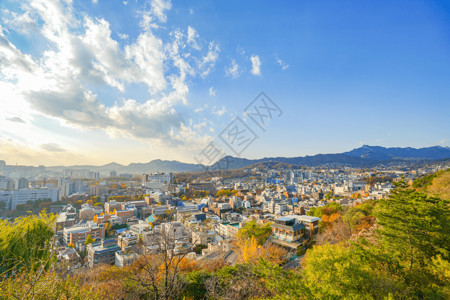 韩国首尔上空首尔城市风景背景