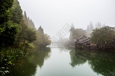 雨后清晨乌镇雨后晨光背景