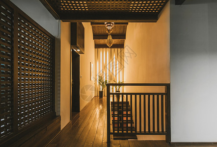 庭院壁灯中式古典风格的室内走廊背景