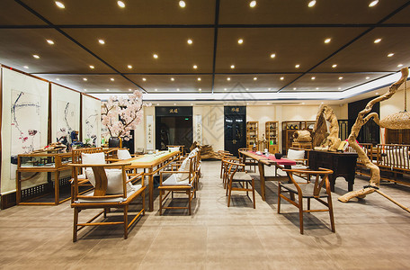 中式古典风格的茶室餐厅背景图片