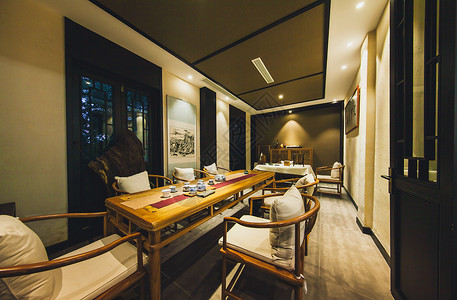 中式古典风格的茶室餐厅室内空间高清图片素材
