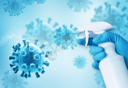 消毒洗手液喷洒消灭细菌设计图片