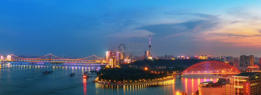 武汉长江大桥城市夜景图片