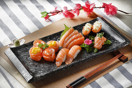 三文鱼刺身日式料理高清图片