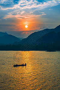 两个太阳素材千岛湖日落山水美景背景