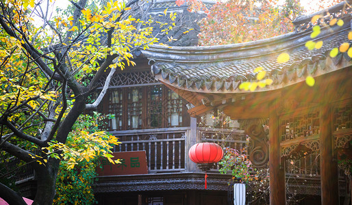 秋天的街道南京老门东 老房子红灯笼背景