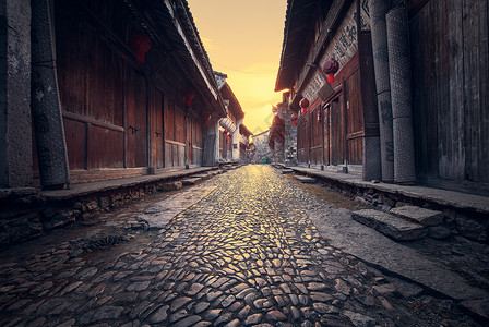 中式墙画古镇老街背景