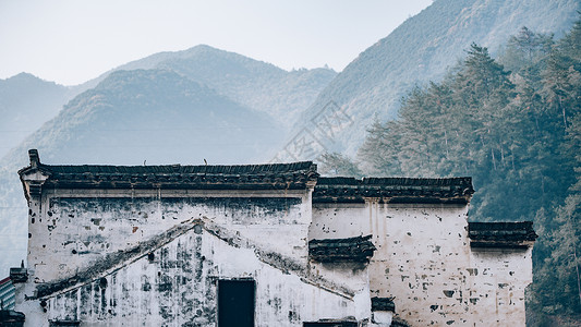 中国风水墨建筑山中古村落背景