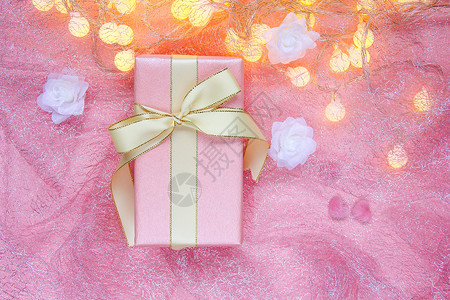 情人节礼盒粉色背景静物素材高清图片