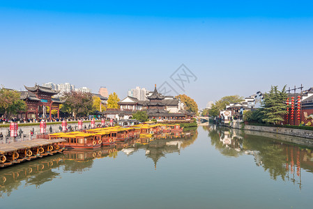 挂饰免扣南京秦淮河免抠游船：河边著名景点背景