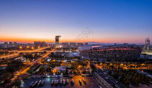 夜景城市道路北京鸟巢国家体育馆夜景背景