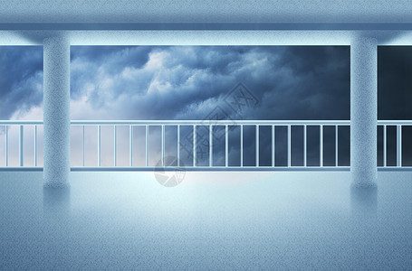 停车场栏杆大楼阳台外的乌云背景设计图片