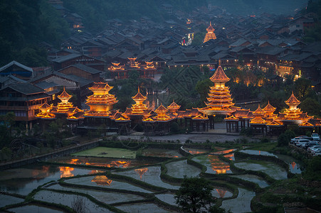 肇兴侗寨夜景梯田高清图片素材