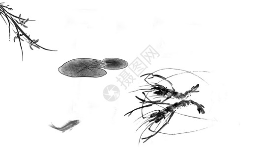 看蚂蚁素材水墨画背景素材插画