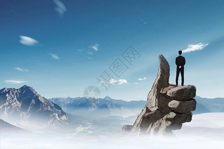 一个男人在遛狗站在山顶的职业人物设计图片