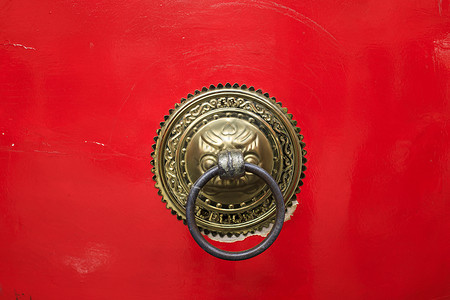 中国元素红色大门铜环辟邪高清图片素材