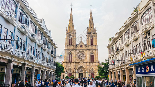 大街上广东广州石室圣心大教堂背景