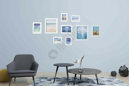 简欧挂画素材现代客厅沙发效果图设计图片