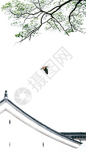 中国风飞鸟充满中国风的徽派建筑背景