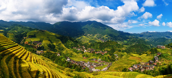 乡村麦田桂林龙脊梯田瑶寨风光背景