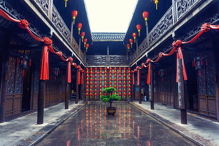 中式灯笼花纹中式古建筑背景
