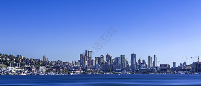 美国高楼大厦美国加州海港城市天际线背景