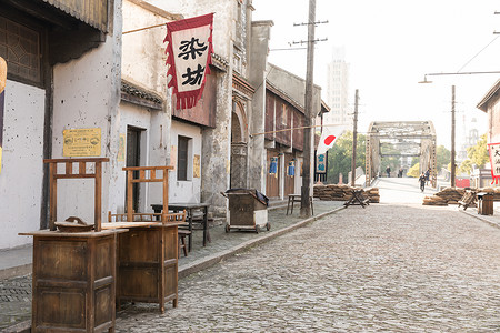 街道家具上海车墩影视基地街道环境背景