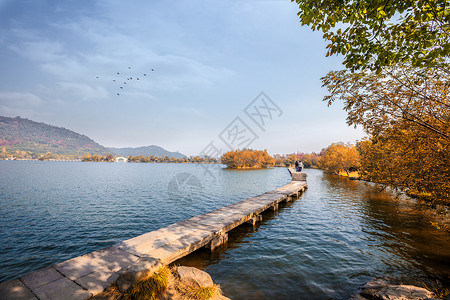 湘湖古纤道湖泊古纤道高清图片