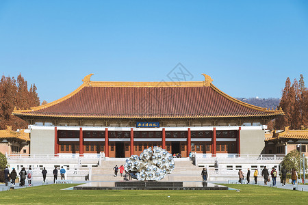 创意中国风花纹南京旅游景点里的古建筑背景