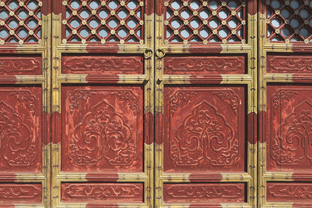 古建筑雕花木门中国元素高清图片素材