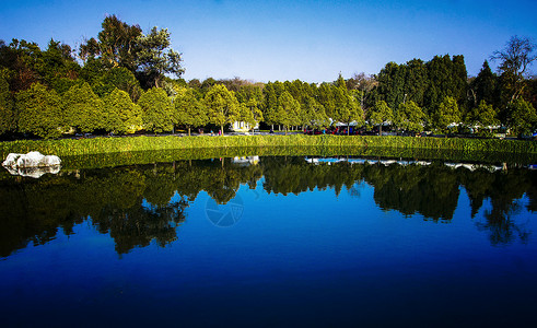 蓝色湖景观蓝色的石林湖背景