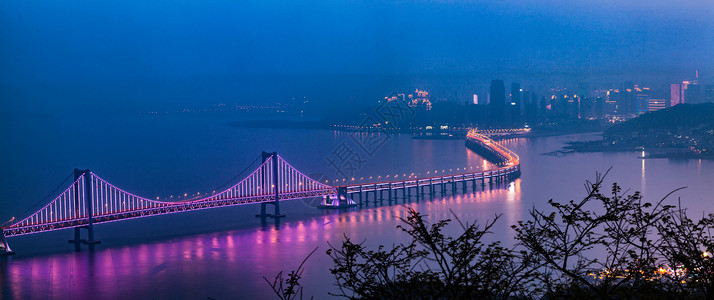 大连地标建筑大连跨海大桥夜景背景