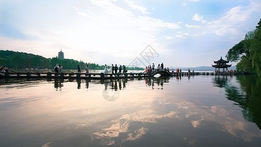 杭州西湖日落背景图片