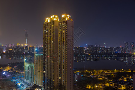 武汉沙湖城市夜景湖北高清图片素材