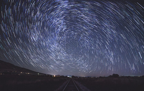 星光跑道铁路天空星轨背景设计图片