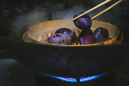 美味紫薯球蒸紫薯背景