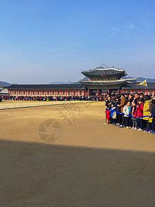 春节韩国首尔的景福宫表演背景图片