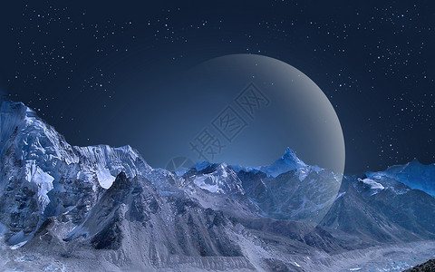 雪山爆发梦幻星空背景设计图片
