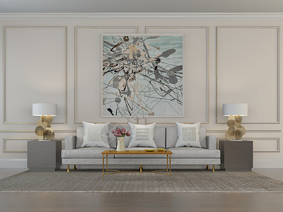 花卉植被装饰画简约客厅沙发效果图设计图片