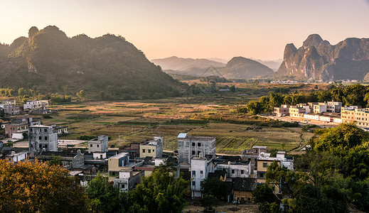 山间田园山间夕阳高清图片