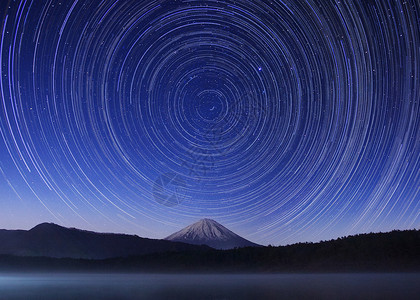 夜空海洋蓝色夜空中的星轨设计图片