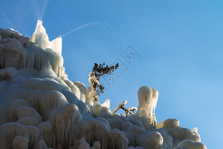 寒冷冬季里的冰瀑背景图片