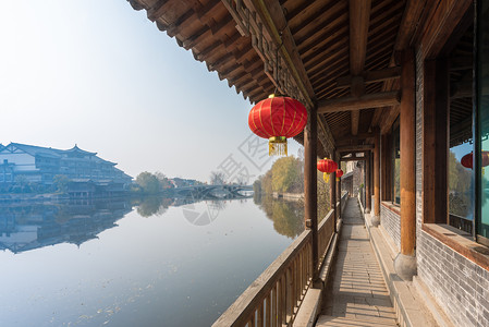 山东著名景区冬季台儿庄古城风光背景