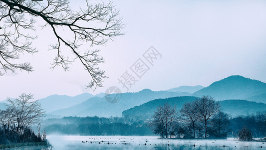 水墨自然充满中国风韵味的水墨山水田园背景