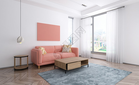 粉色地毯简约室内场景设计图片