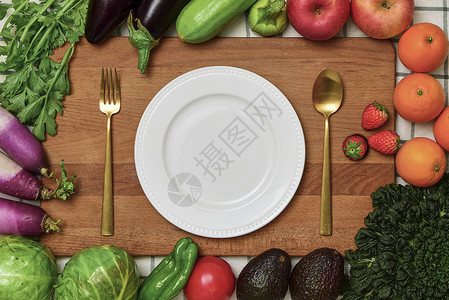 有机蔬菜主图蔬菜组合与菜板餐盘素材背景
