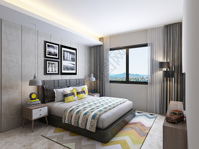 现代卧室效果图房间高清图片素材